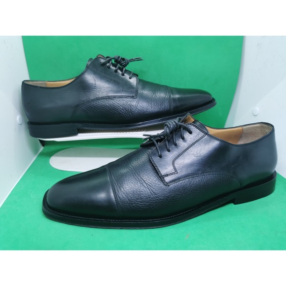 JOHNSTON & MURPHY Handcrafted Black Leather Oxfords Dress Shoes 12 M